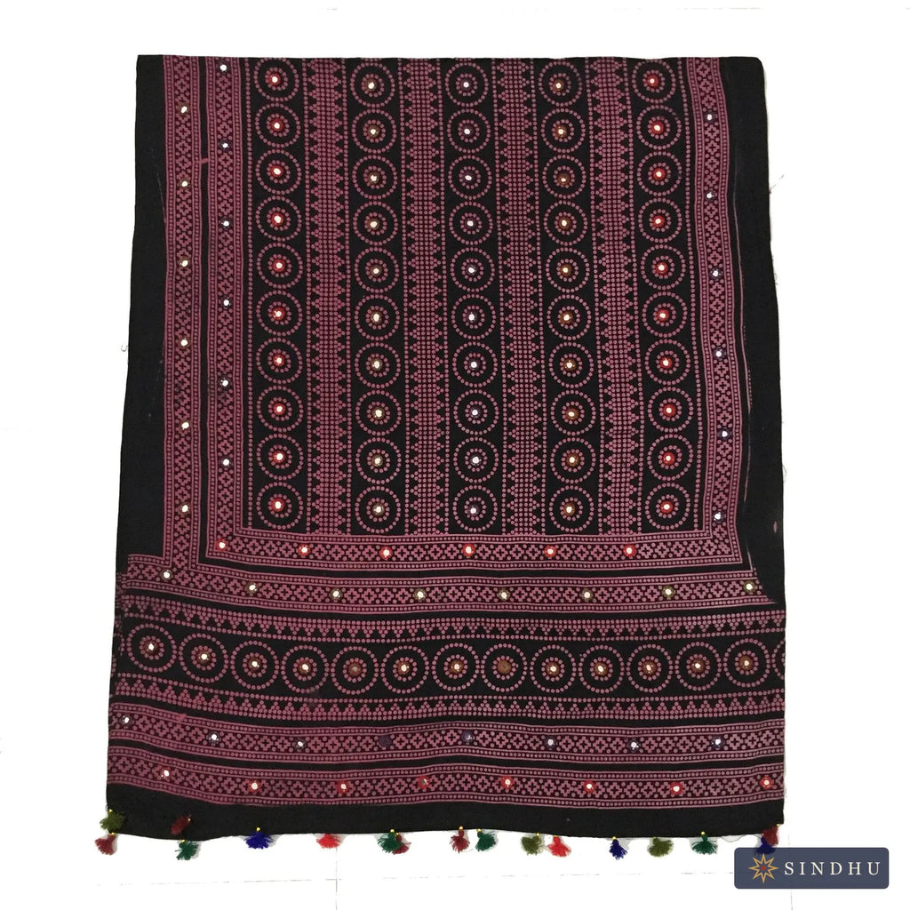 Mirror-Work Ajrak Shawl — No. 018