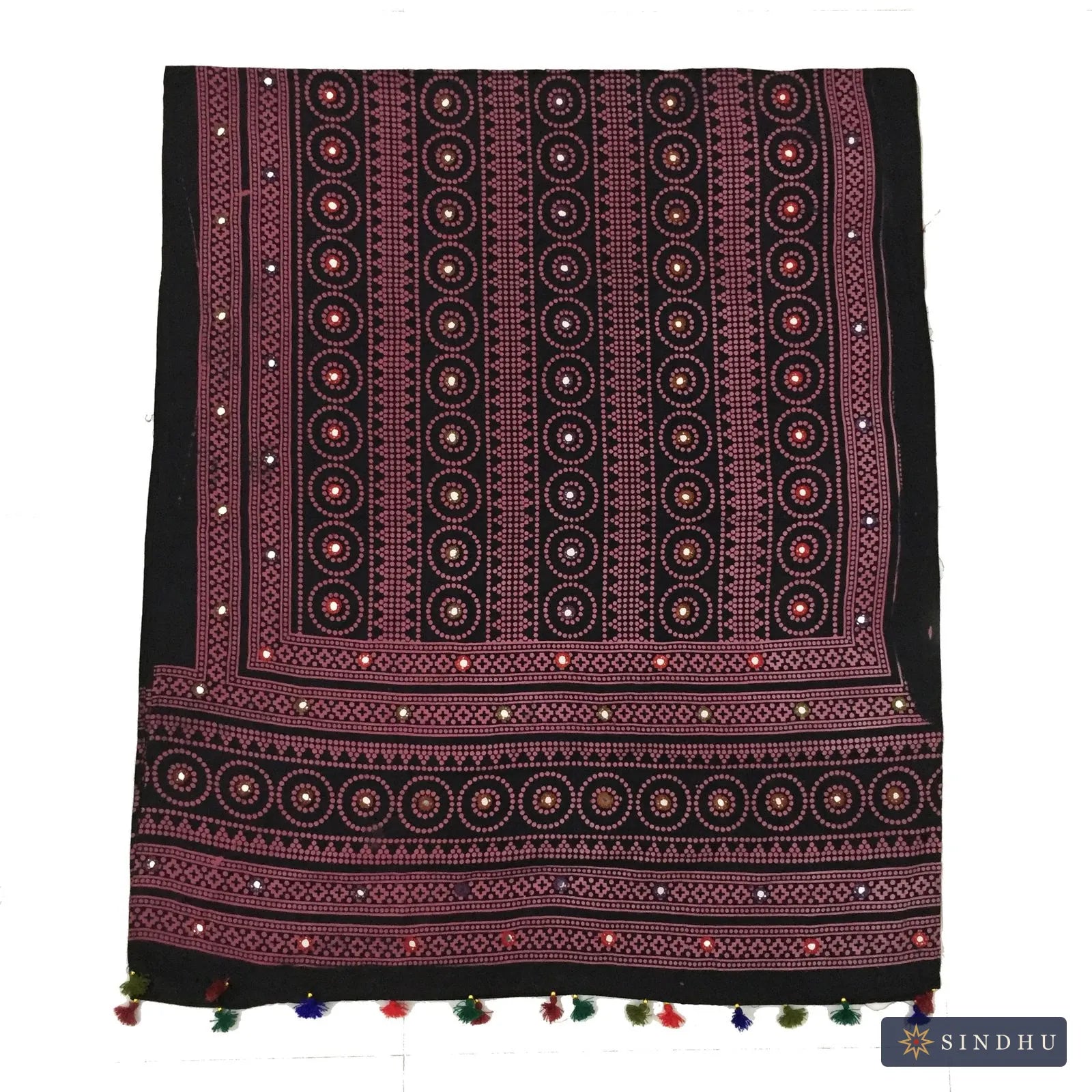 Mirror-Work Ajrak Shawl — No. 018