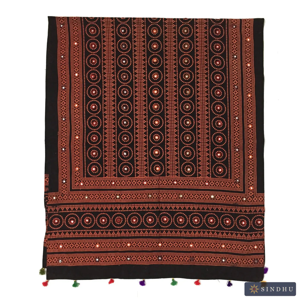 Mirror-Work Ajrak Shawl — No. 019