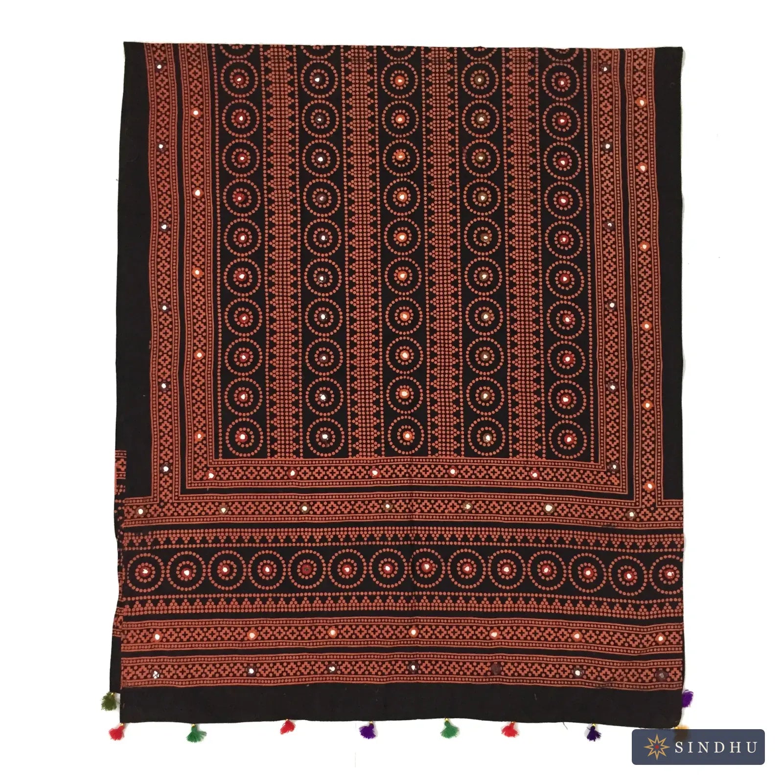Mirror-Work Ajrak Shawl — No. 019