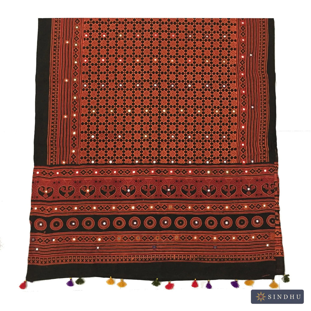 Mirror-Work Ajrak Shawl — No. 020