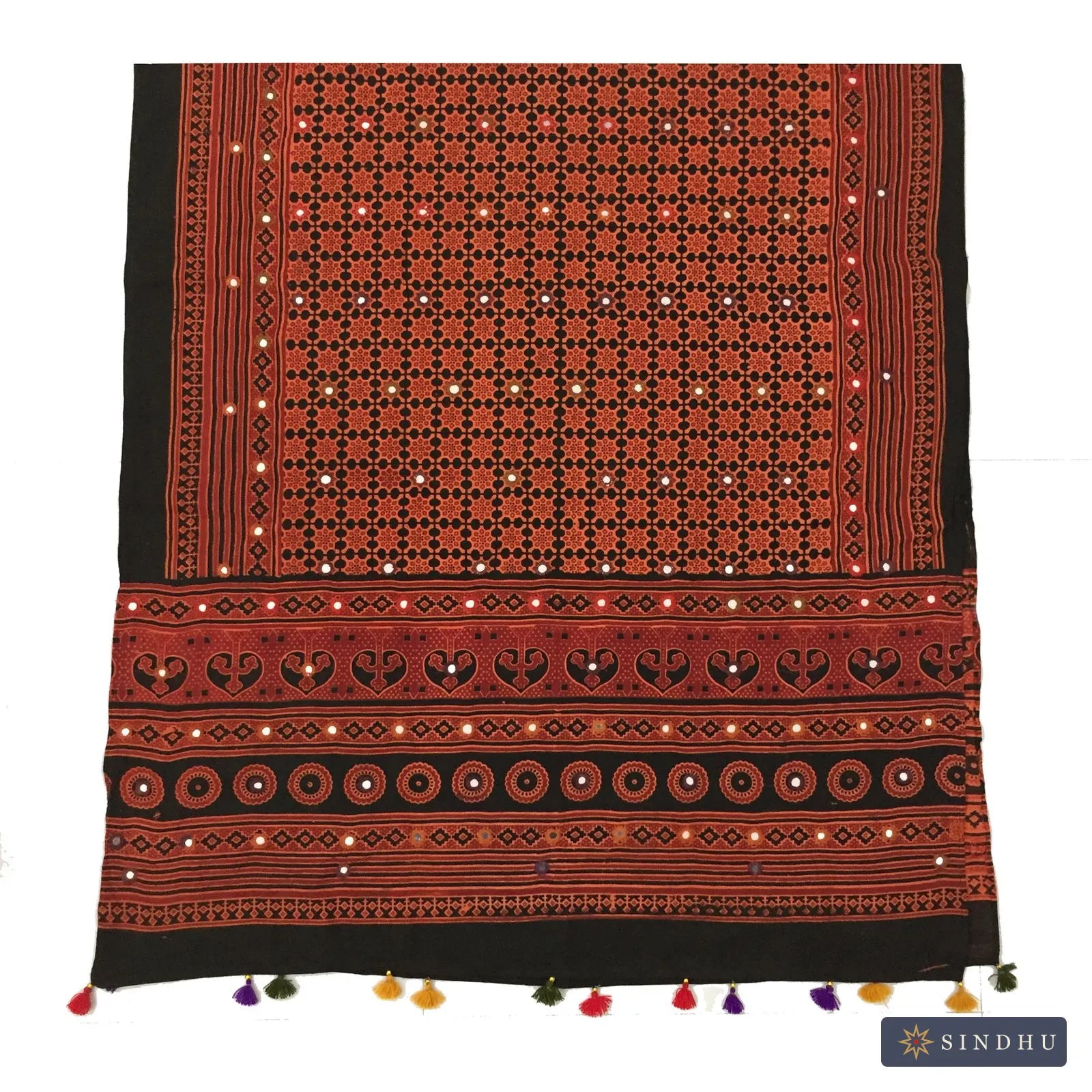 Mirror-Work Ajrak Shawl — No. 020