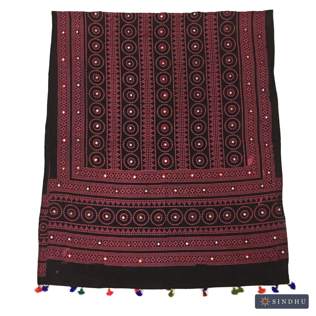Mirror-Work Ajrak Shawl — No. 023