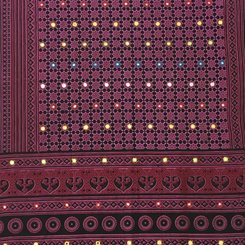 Mirror-Work Ajrak Shawl — No. 024 — detail