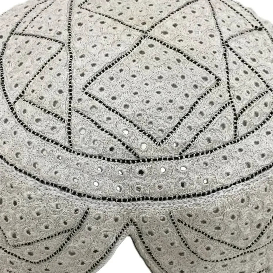 White Sindhi Topi — No. 028 — detail